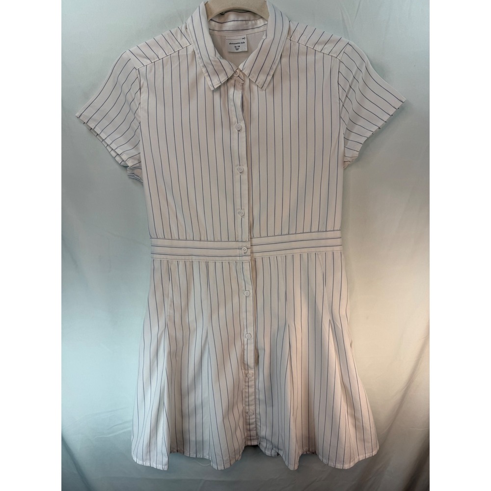 Abercrombie Kids White Blue Striped Short Sleeve Button Front Shirt Dress 13/14